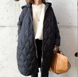 Autumn And Winter New Diamond Lattice Hooded Cotton Coat Jacket Women's Top — Taille XS